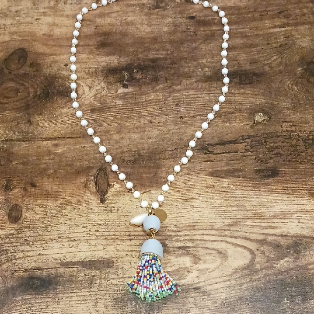 Talbots  Beaded Tassel Necklace With Seashell Accents